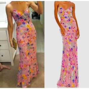 Mac Duggal Embellished Floral Lace Strappy Column Gown Multicolor Size 12 NWT